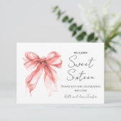 Rose Gold Bow Coquette Script Sweet 16 Thank You  Dankeskarte (Stehend Vorderseite)