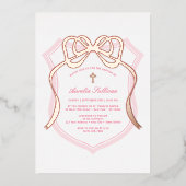 Rose Gold Bow Pink Wappen Taufe Folieneinladung (Vorderseite)