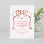 Rose Gold Bow Pink Wappen Taufe Folieneinladung (Stehend vorne)