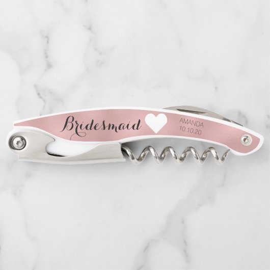 Rose Gold Brautparty Girly Bridesmaid Herzdatum Kellnermesser (Vorderseite)