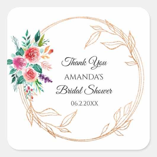 Rose Gold Brautparty Rosa Weiß Quadratischer Aufkleber (Vorderseite)