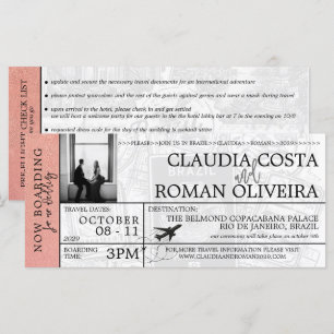 Rose Gold Brazil Wedding Boarding Pass Einladung
