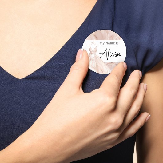 Rose Gold Bridal Dress Dusche Name Runder Aufkleber