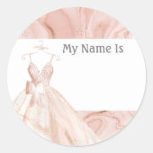 Rose Gold Bridal Dress Dusche Name Runder Aufkleber (Vorderseite)