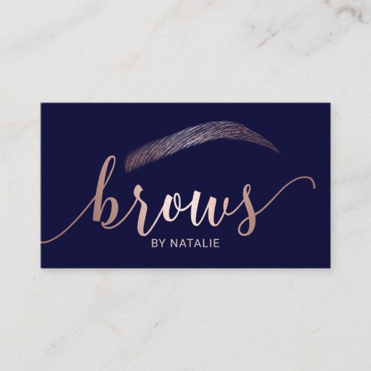 Rose Gold Brows Microblading Salon Typografy Navy Visitenkarte (Vorderseite)
