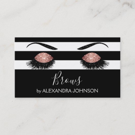 Rose Gold Brows mit schwarzem und weißem Streifen Visitenkarte (Vorderseite)