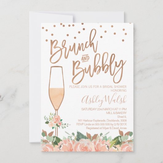 Rose Gold Brunch Bubble Bridal Dusche Einladung (Vorderseite)