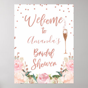Rose Gold Brunch Bubbly Brautparty Begrüßungszeich Poster