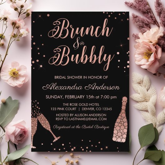 Rose Gold Brunch & Bubbly Brautparty Einladung