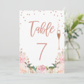 Rose Gold Brunch Bubbly Brautparty Tischnummer (Stehend Vorderseite)