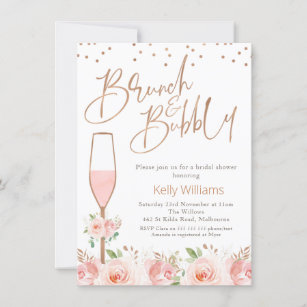 Rose Gold Brunch Bubbly Floral Brautparty Einladung