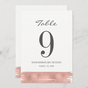 Rose Gold Brush Bat Mitzvah Tischnummer Card