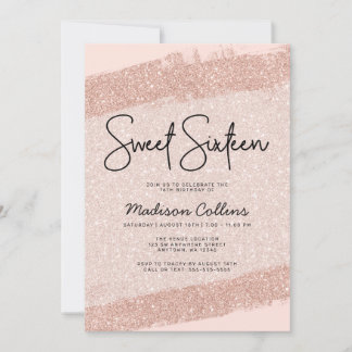 Rose Gold Brush Glitzer Süß 16 Einladung