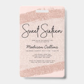 Rose Gold Brush Glitzer Sweet 16 Einladung VIP Ausweis (Rückseite)