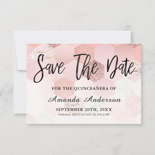 Rose Gold Brush Script Quinceanera Save The Date (Vorderseite)