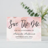 Rose Gold Brush Script Quinceanera Save The Date (Stehend Vorderseite)