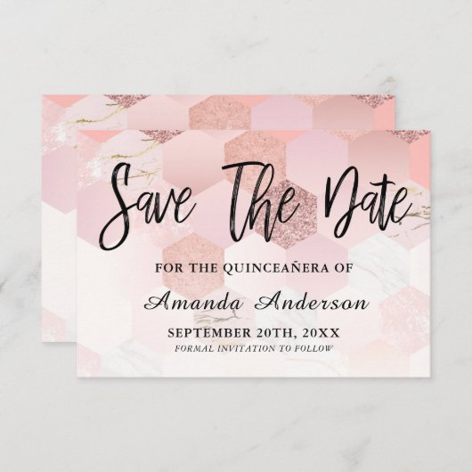 Rose Gold Brush Script Quinceanera Save The Date (Vorne/Hinten)