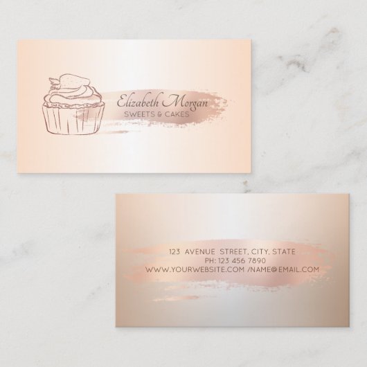 Rose Gold Brush Stroke Glitzer Cupcake Visitenkarte (Vorne/Hinten)