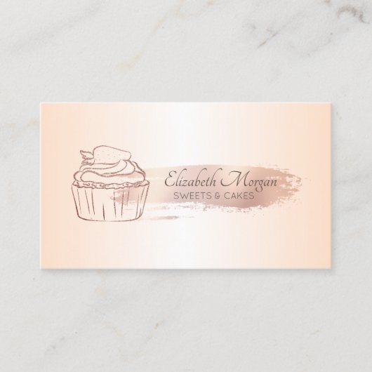 Rose Gold Brush Stroke Glitzer Cupcake Visitenkarte (Vorderseite)