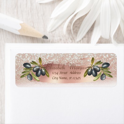 Rose Gold Brush Stroke, Olivenzweig, Glitzer Bokeh (Insitu)