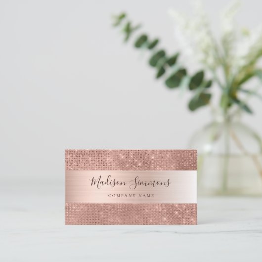 Rose Gold Brushed Glitzer Sparkle Script Visitenkarte (Stehend Vorderseite)