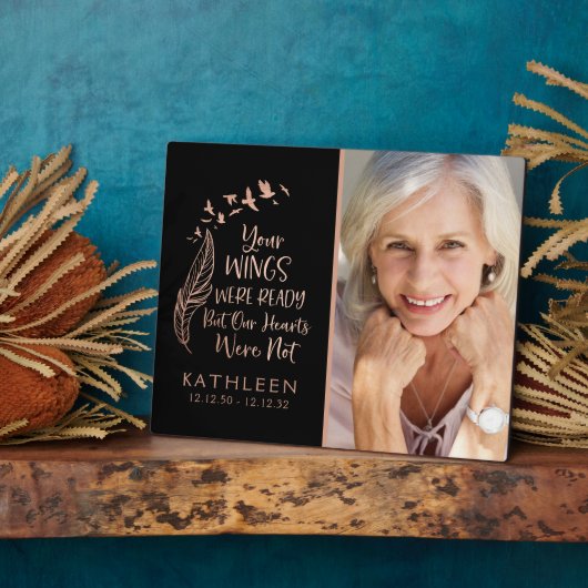 Rose Gold Brushed Metal Family Memorial Foto Fotoplatte (Seite)