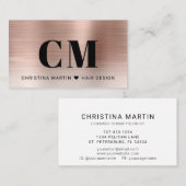 Rose Gold Brushed Metal Fett Typografie Monogramm Visitenkarte (Vorne/Hinten)