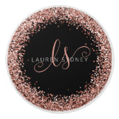 Rose Gold Brushed Metal Glitter Monogram Name Cera Keramikknauf (Vorderseite)