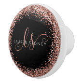 Rose Gold Brushed Metal Glitter Monogram Name Cera Keramikknauf (Rechts)