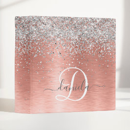 Rose Gold Brushed Metal Glitzer Monogram Name 3,8 Cm Ordner
