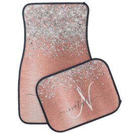 Rose Gold Brushed Metal Glitzer Monogram Name Autofußmatte