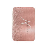 Rose Gold Brushed Metal Glitzer Monogram Name Badematte (Vorderseite Vertikal)