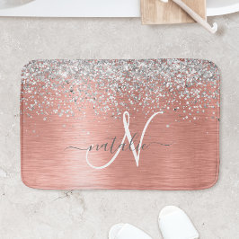 Rose Gold Brushed Metal Glitzer Monogram Name Badematte