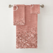 Rose Gold Brushed Metal Glitzer Monogram Name Badhandtuch Set (Insitu)