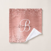 Rose Gold Brushed Metal Glitzer Monogram Name Badhandtuch Set (Waschlappen)