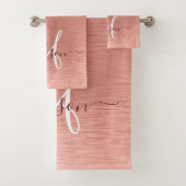 Rose Gold Brushed Metal Glitzer Monogram Name Badhandtuch Set (Insitu)