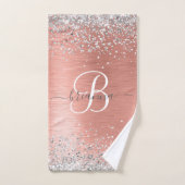 Rose Gold Brushed Metal Glitzer Monogram Name Badhandtuch Set (Handtuch)