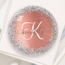 Rose Gold Brushed Metal Glitzer Monogram Name Briefbeschwerer