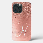Rose Gold Brushed Metal Glitzer Monogram Name Case-Mate iPhone Hülle (Rückseite)