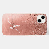 Rose Gold Brushed Metal Glitzer Monogram Name Case-Mate iPhone Hülle (Rückseite (Horizontal))