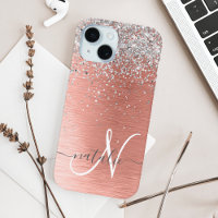 Rose Gold Brushed Metal Glitzer Monogram Name
