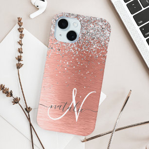 Rose Gold Brushed Metal Glitzer Monogram Name Case-Mate iPhone Hülle