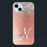 Rose Gold Brushed Metal Glitzer Monogram Name Case-Mate iPhone Hülle<br><div class="desc">Dieses schicke Design-Handy-Gehäuse mit hübschem silberglänzenden Glitzer auf einer Rose mit goldgelb gebürstetem metallischem Hintergrund ist einfach zu personalisieren.</div>