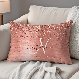 Rose Gold Brushed Metal Glitzer Monogram Name Dekokissen