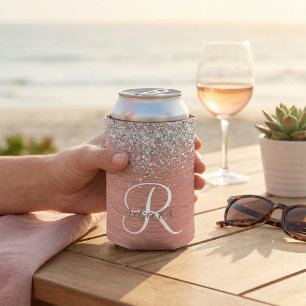 Rose Gold Brushed Metal Glitzer Monogram Name Dosenkühler