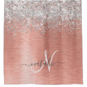 Rose Gold Brushed Metal Glitzer Monogram Name Duschvorhang (Vorderseite)