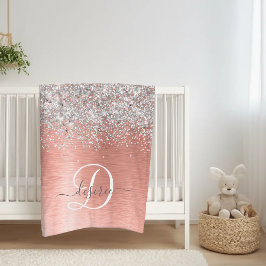 Rose Gold Brushed Metal Glitzer Monogram Name Fleecedecke