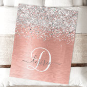 Rose Gold Brushed Metal Glitzer Monogram Name Fleecedecke