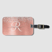 Rose Gold Brushed Metal Glitzer Monogram Name Gepäckanhänger (Vorderseite (Horizontal))