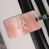 Rose Gold Brushed Metal Glitzer Monogram Name